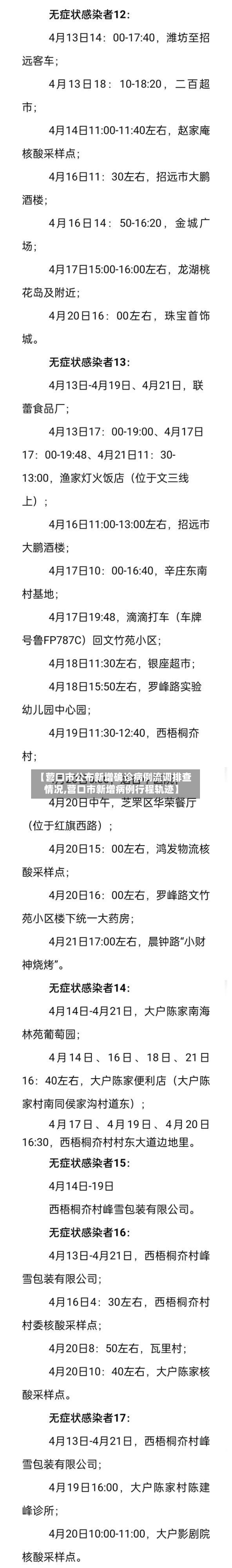 【营口市公布新增确诊病例流调排查情况,营口市新增病例行程轨迹】