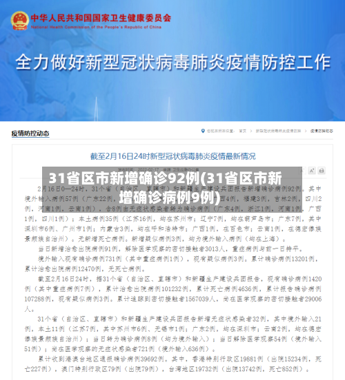 31省区市新增确诊92例(31省区市新增确诊病例9例)