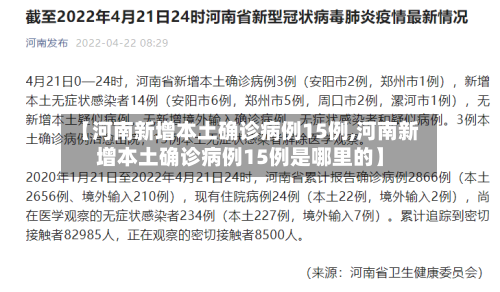 【河南新增本土确诊病例15例,河南新增本土确诊病例15例是哪里的】